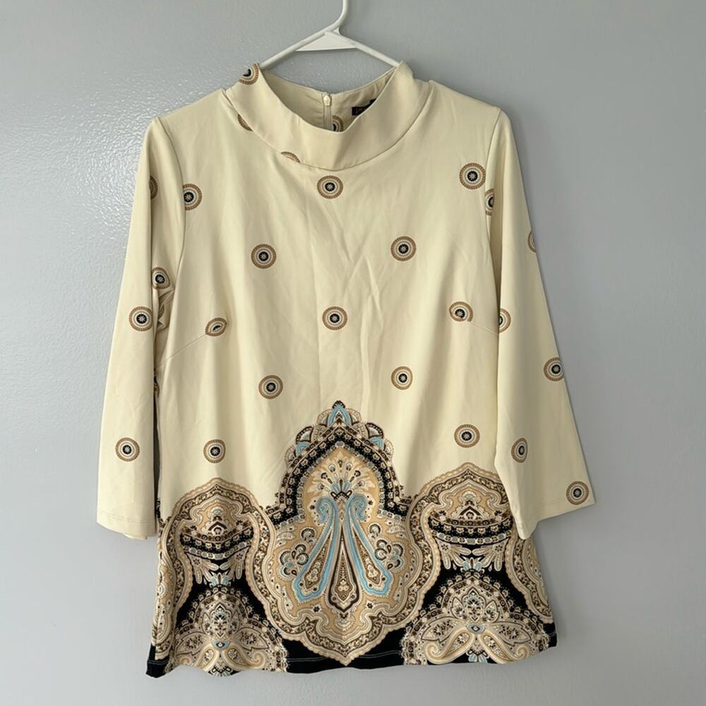 J.McLaughlin 3/4 Sleeve Mock Collar Top Size Large Color Cream New With Tags